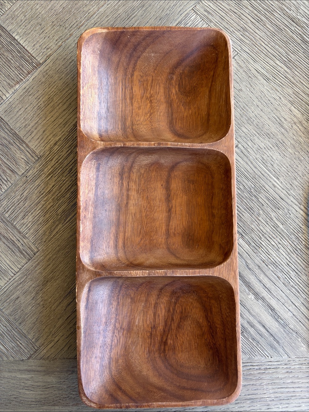 Three-Compartment Rectangular Wooden Serving Tray - Marcela Valladolid